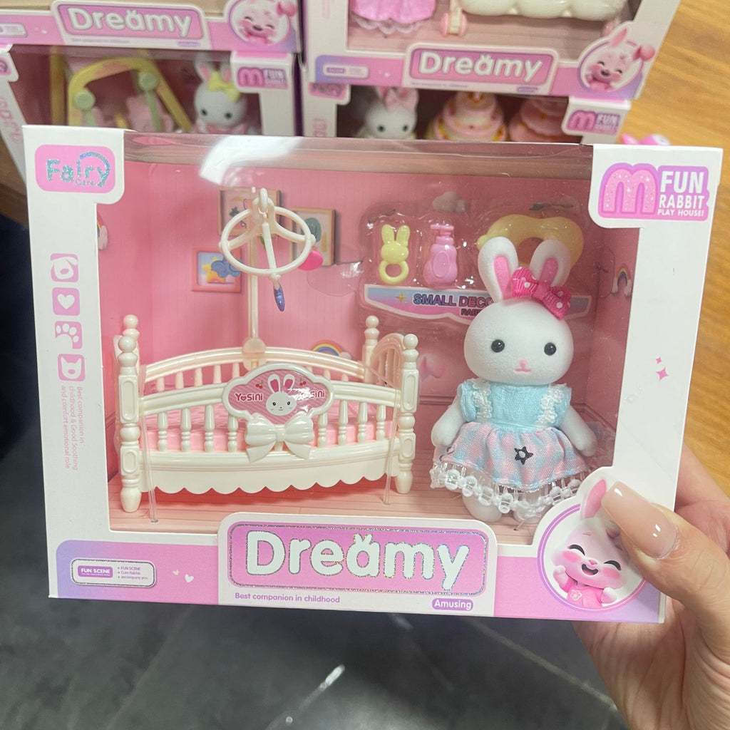 Rabbit-Themed Miniature Dressing Table Playset for Kids Imaginative Role-Play Toys
