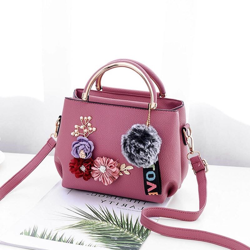 Floral Embroidered PU Shoulder Bag Foldable Medium Handbag