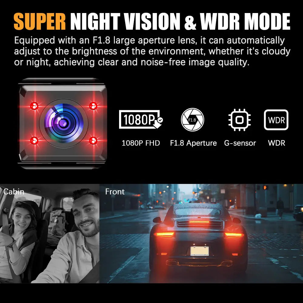 1080P WiFi Car Dash Camera with Four Lenses & Night Vision - Wide Angle Loop Recording Dash Cam