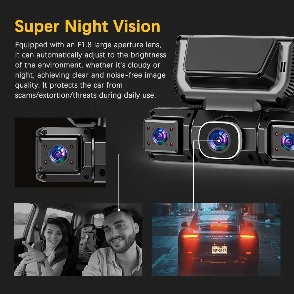 1080P WiFi Car Dash Camera with Four Lenses & Night Vision - Wide Angle Loop Recording Dash Cam