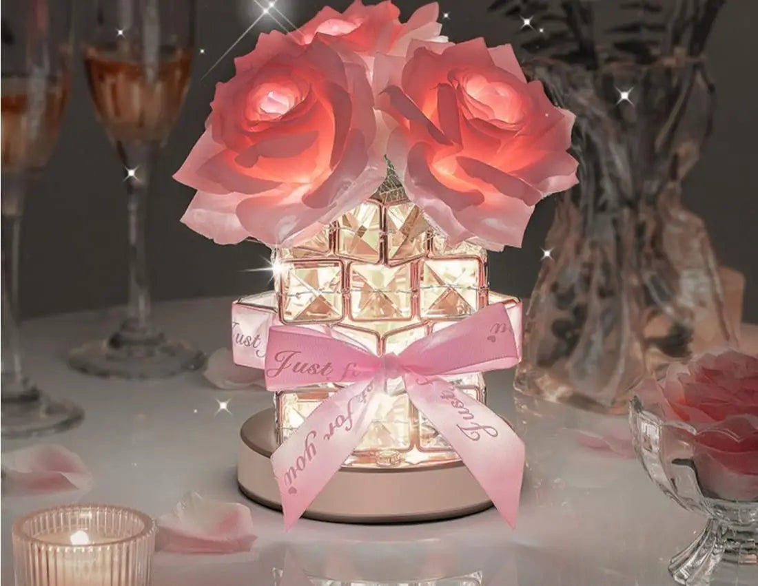 Rose Crystal Atmosphere Lamp - Romantic 3-Color LED Night Light with USB or Rechargeable Power Decorative Gift Lamp