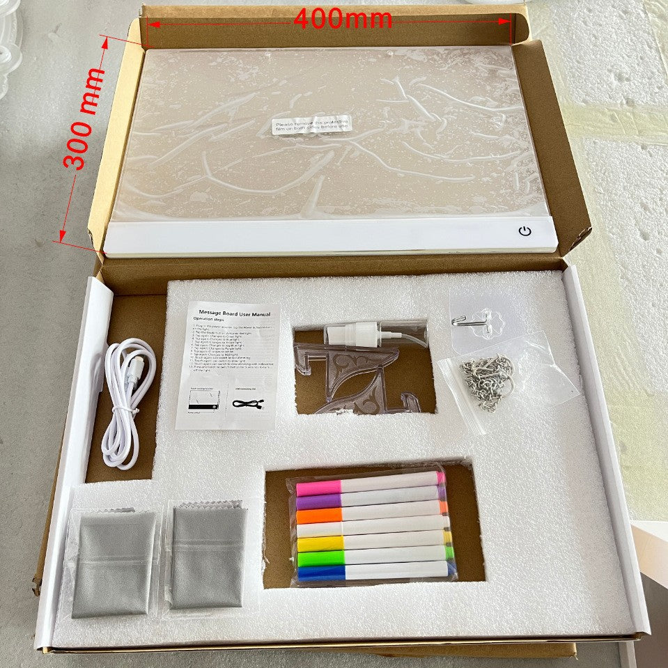 Reusable LED Acrylic Drawing Board for Kids - Touch-Control Light-Up Writing Tablet with 7 Colored Pens, Creative Educational Art Board