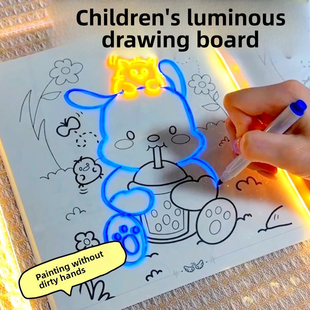 LED Glow Magnetic Drawing Board for Kids - Reusable Fluorescent Light-Up Art Tablet with USB Power