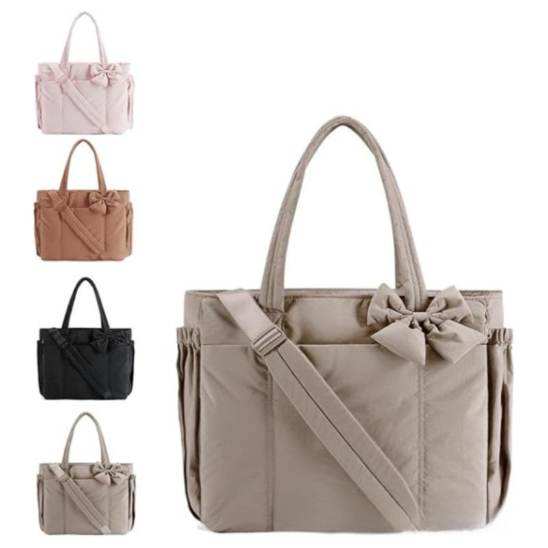 Winter-Ready Bow Design Tote Bag Lightweight Checkered Yoga & Shoulder Bag for Daily Use