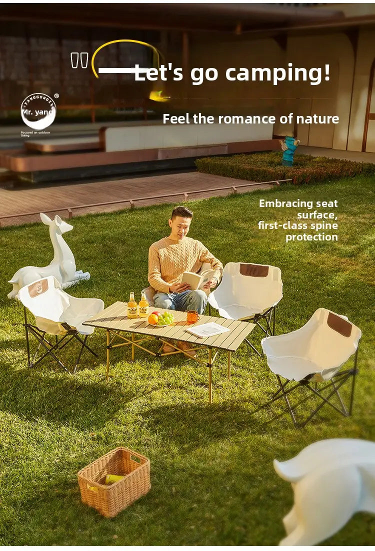 Portable Folding Moon Chair - Carbon Steel Outdoor Camping Chair with Fabric Cover (Low-Back & High-Back Options)