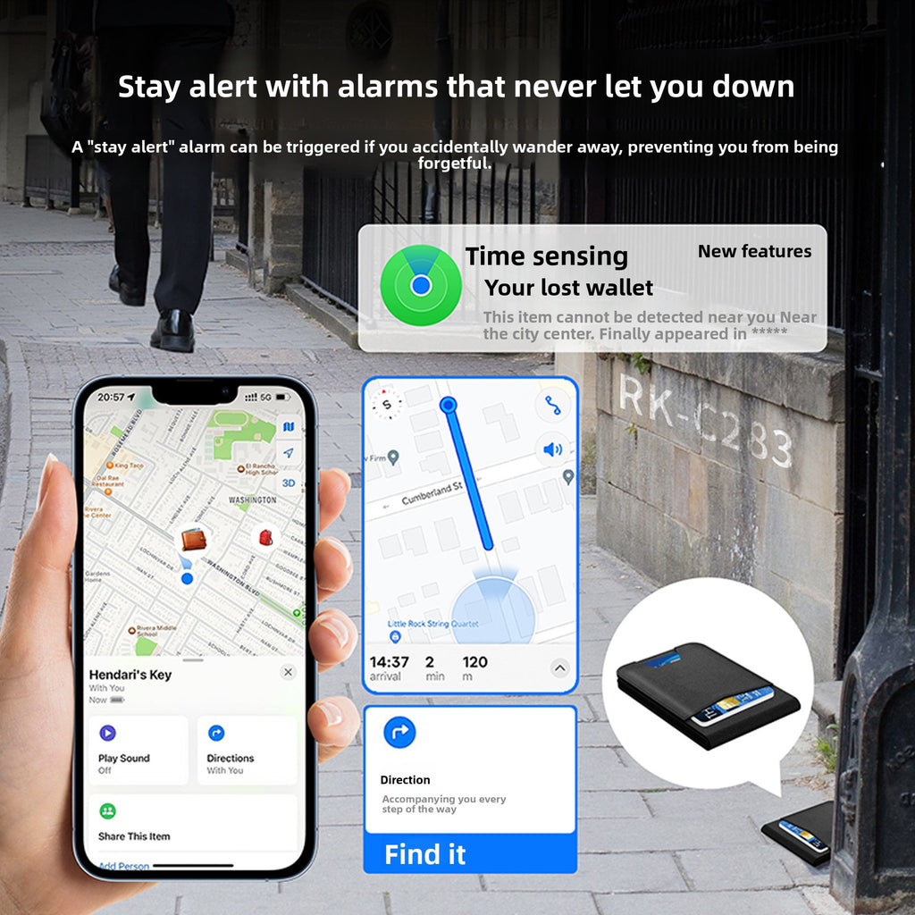 Magnetic Leather Card Holder Locator Bluetooth Tracker Compatible with Apple Find My, Wireless Charging, Compact Wallet Accessory