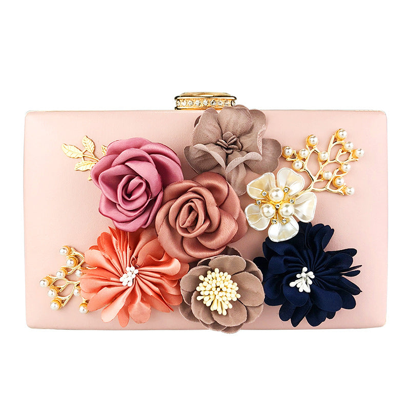 Elegant Floral Evening Clutch PU Leather Small Square Handbag