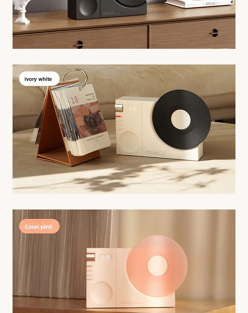 Retro Vinyl Clock Bluetooth Speaker (LK09) - Portable 5W Wireless Speaker with TF & AUX Support