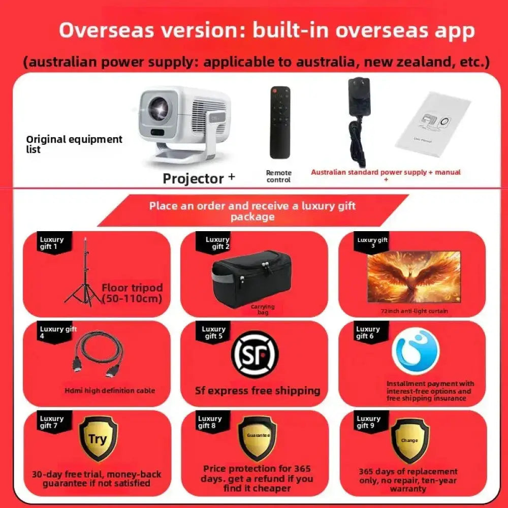 1080P Android Smart Projector with WiFi & Bluetooth, 6000 ISO Lumens Portable Home Theater Projector with Auto Focus, Keystone Correction & 3D Support - The Frugal Fox