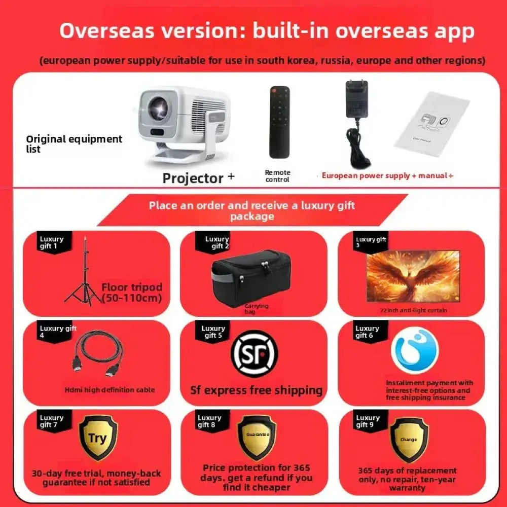 1080P Android Smart Projector with WiFi & Bluetooth, 6000 ISO Lumens Portable Home Theater Projector with Auto Focus, Keystone Correction & 3D Support - The Frugal Fox