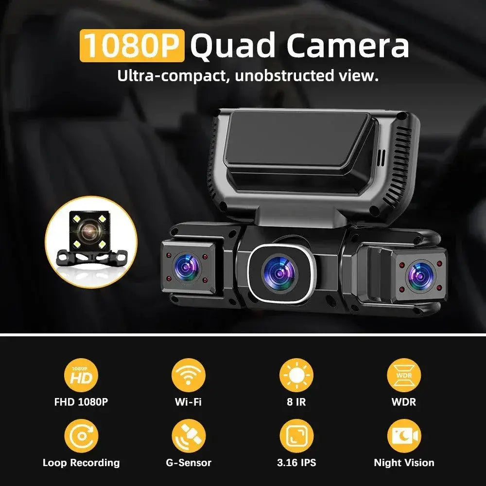 1080P WiFi Car Dash Camera with Four Lenses & Night Vision - Wide Angle Loop Recording Dash Cam - The Frugal Fox