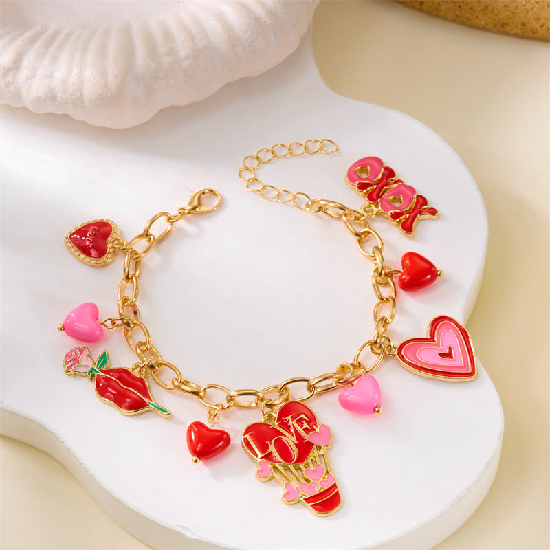 Heart Charm Adjustable Bracelet for Women Romantic Love Letter Pendant Jewelry