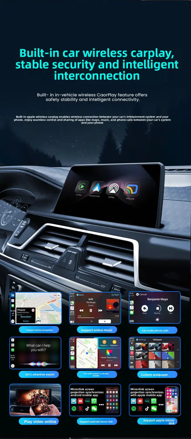 Wireless CarPlay & Android Auto Adapter 1080P USB Plug & Play Converter for iOS & Android