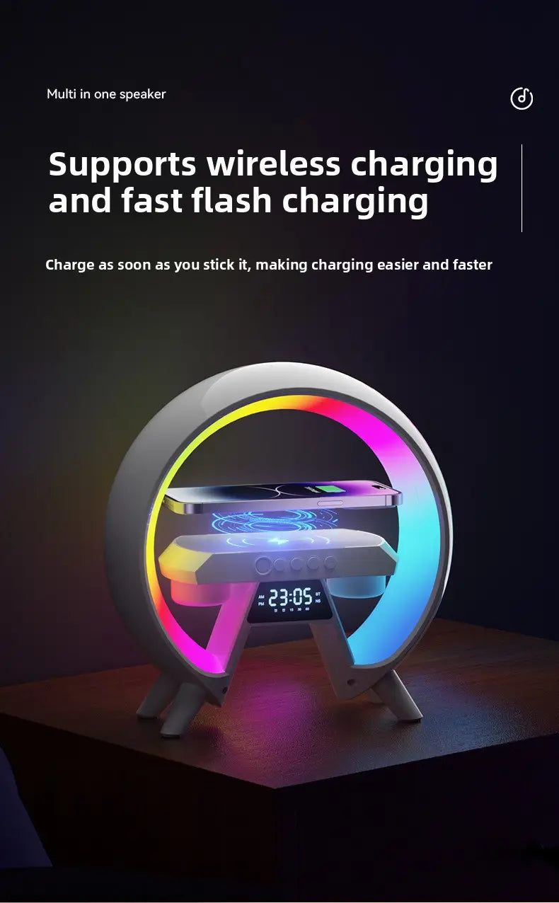 15W Bluetooth Speaker Wireless Charger Alarm Clock Night Light 2.1 Sound