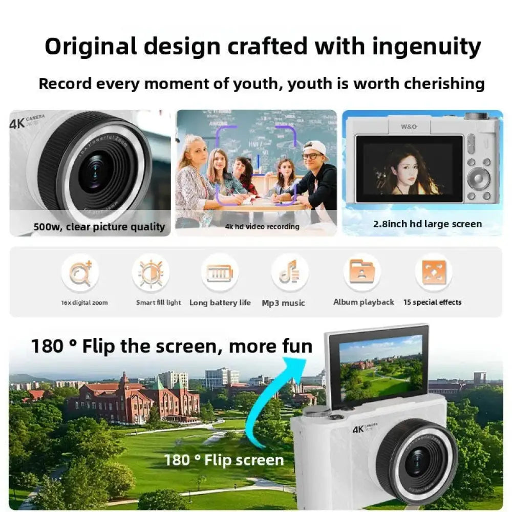14MP Digital Camera with 3.0" Rotating Screen - HD Selfie Camera with 3x Zoom for Students & Travel - The Frugal Fox