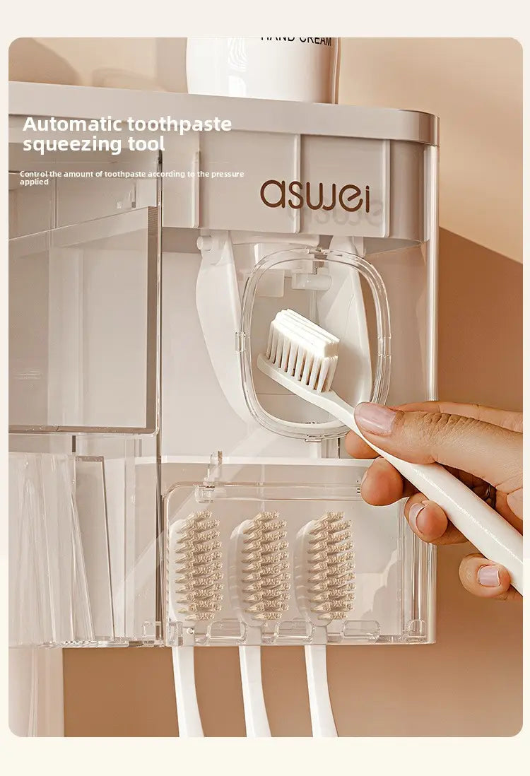 Magnetic Wall-Mounted Toothbrush Holder with Toothpaste Squeezer