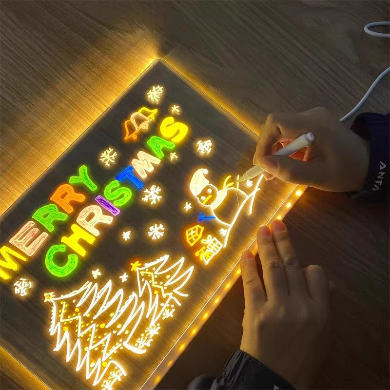 LED Glow Magnetic Drawing Board for Kids - Reusable Fluorescent Light-Up Art Tablet with USB Power