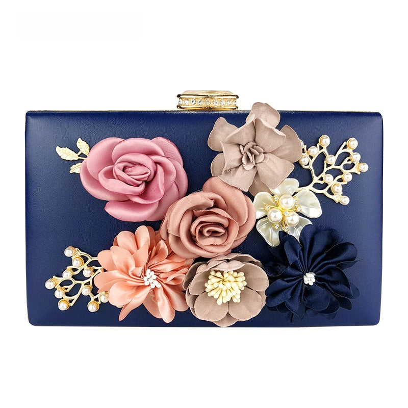 Elegant Floral Evening Clutch PU Leather Small Square Handbag