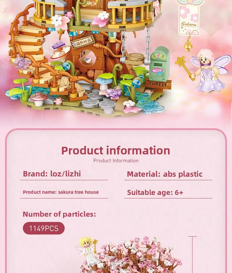 DIY Sakura Tree House Building Blocks Set (400-800 Pieces) - Pink Cherry Blossom Mini House Construction Toy Gift