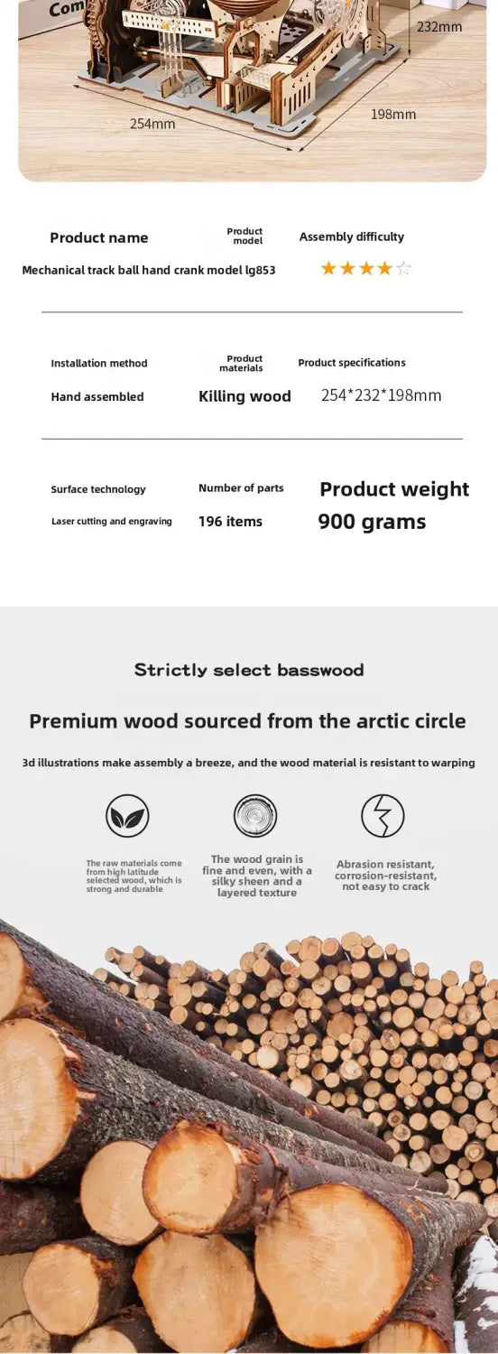 3D Wooden Mechanical Ball Track Puzzle DIY Marble Run Simulation Model Educational Toy