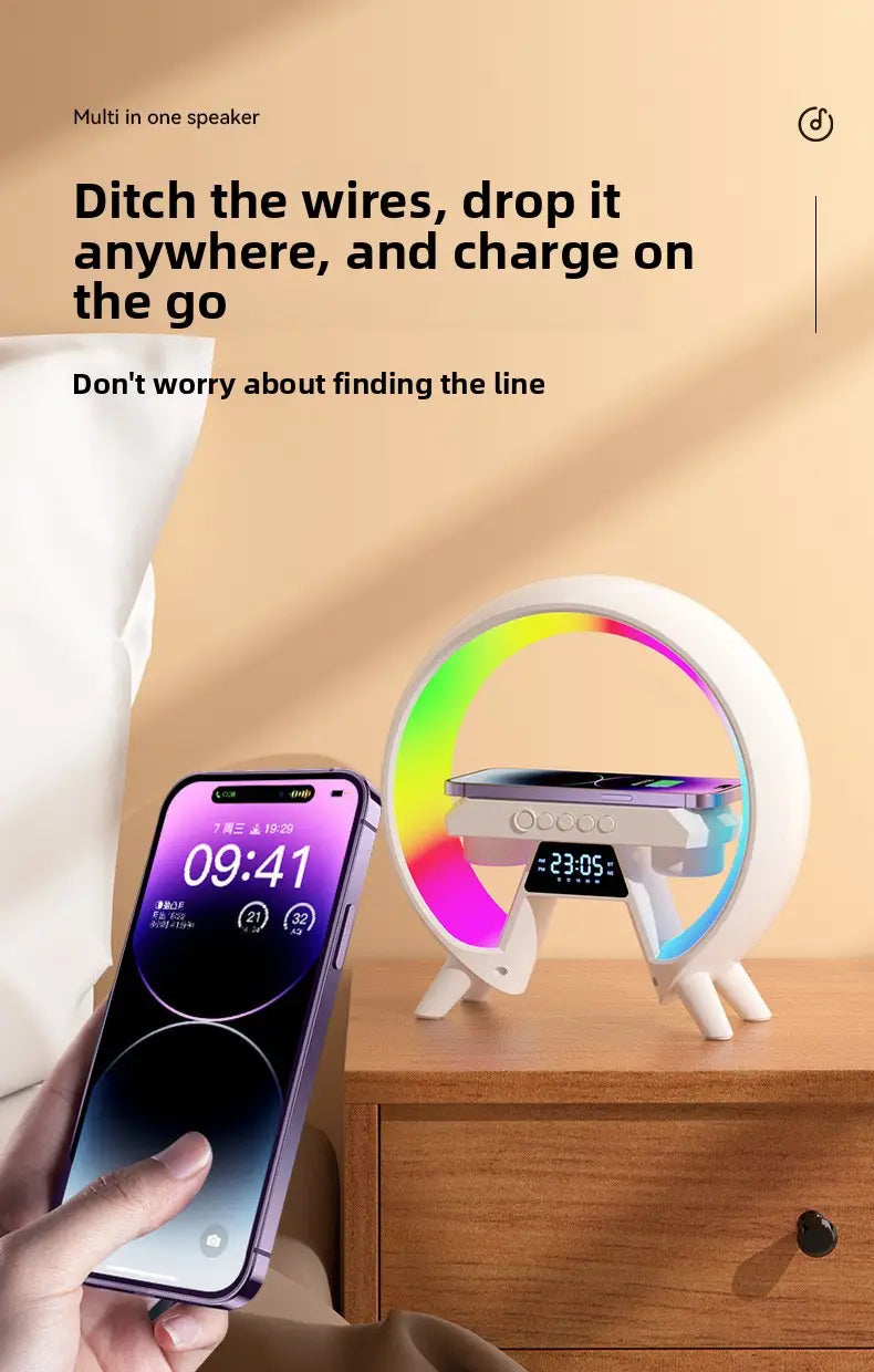 15W Bluetooth Speaker Wireless Charger Alarm Clock Night Light 2.1 Sound