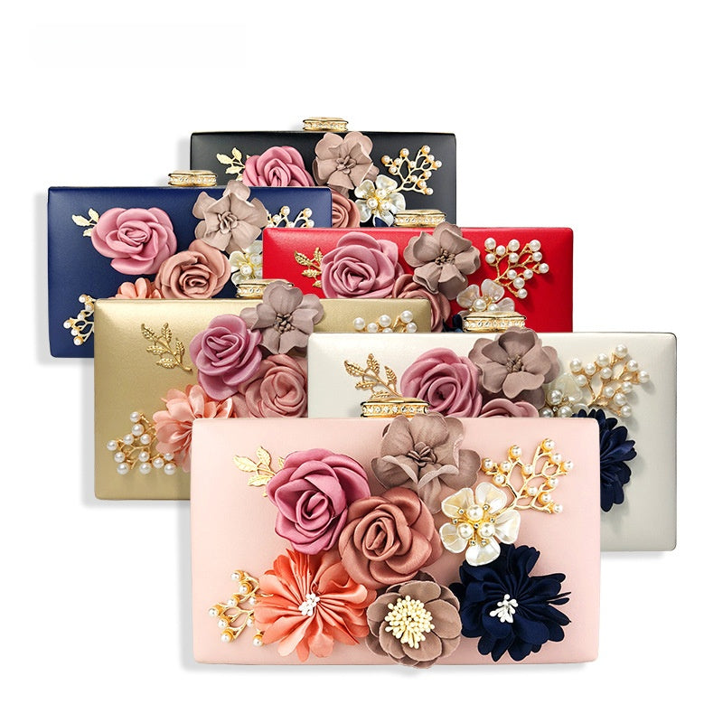 Elegant Floral Evening Clutch PU Leather Small Square Handbag