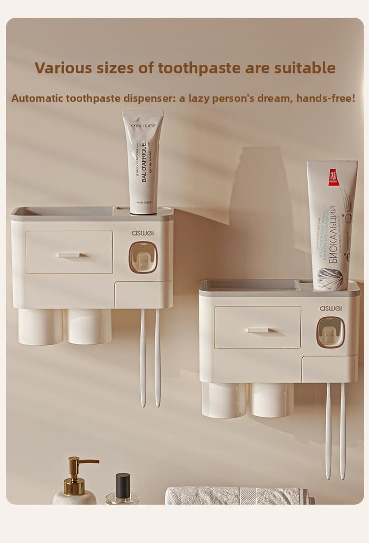 Magnetic Wall-Mounted Toothbrush Holder with Toothpaste Squeezer