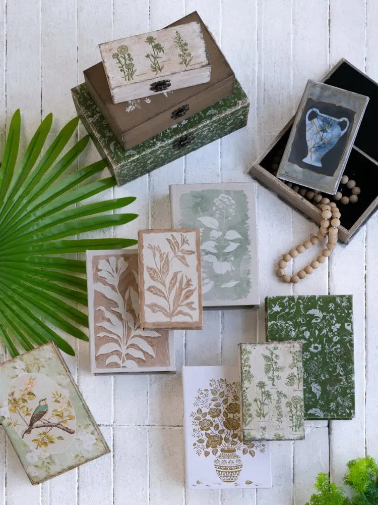 Vintage Botanical and Bird Decorative Book Storage Box Set - Home Decor