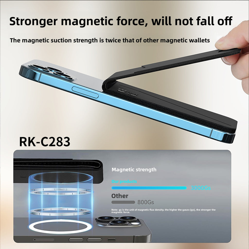 Magnetic Leather Card Holder Locator Bluetooth Tracker Compatible with Apple Find My, Wireless Charging, Compact Wallet Accessory