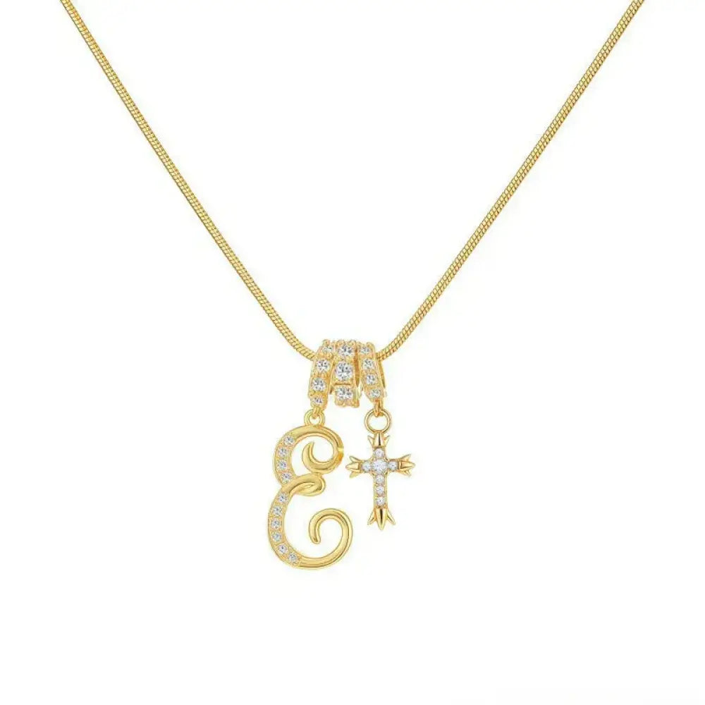 22K Gold Plated Alphabet Letter Necklace - Unisex Geometric Initial Pendant with Stainless Steel Bamboo Chain, Personalized A?Z & Cross Design - The Frugal Fox