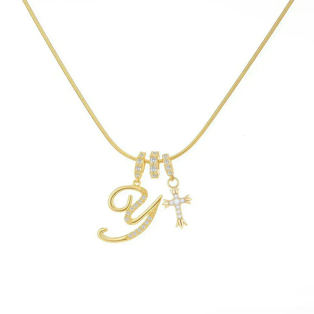 22K Gold Plated Alphabet Letter Necklace - Unisex Geometric Initial Pendant with Stainless Steel Bamboo Chain
