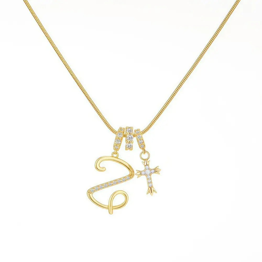 22K Gold Plated Alphabet Letter Necklace - Unisex Geometric Initial Pendant with Stainless Steel Bamboo Chain