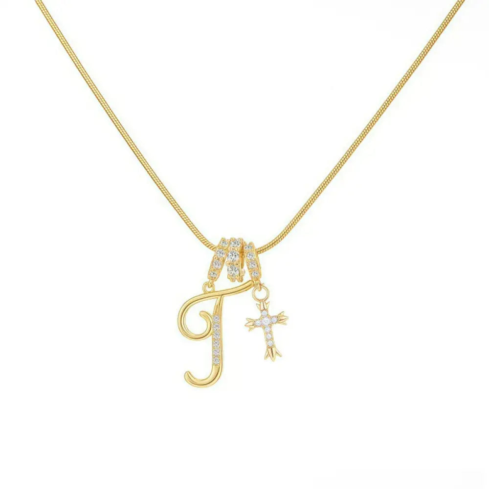 22K Gold Plated Alphabet Letter Necklace - Unisex Geometric Initial Pendant with Stainless Steel Bamboo Chain