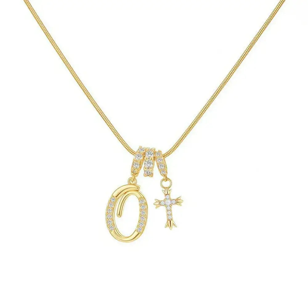 22K Gold Plated Alphabet Letter Necklace - Unisex Geometric Initial Pendant with Stainless Steel Bamboo Chain, Personalized A?Z & Cross Design - The Frugal Fox