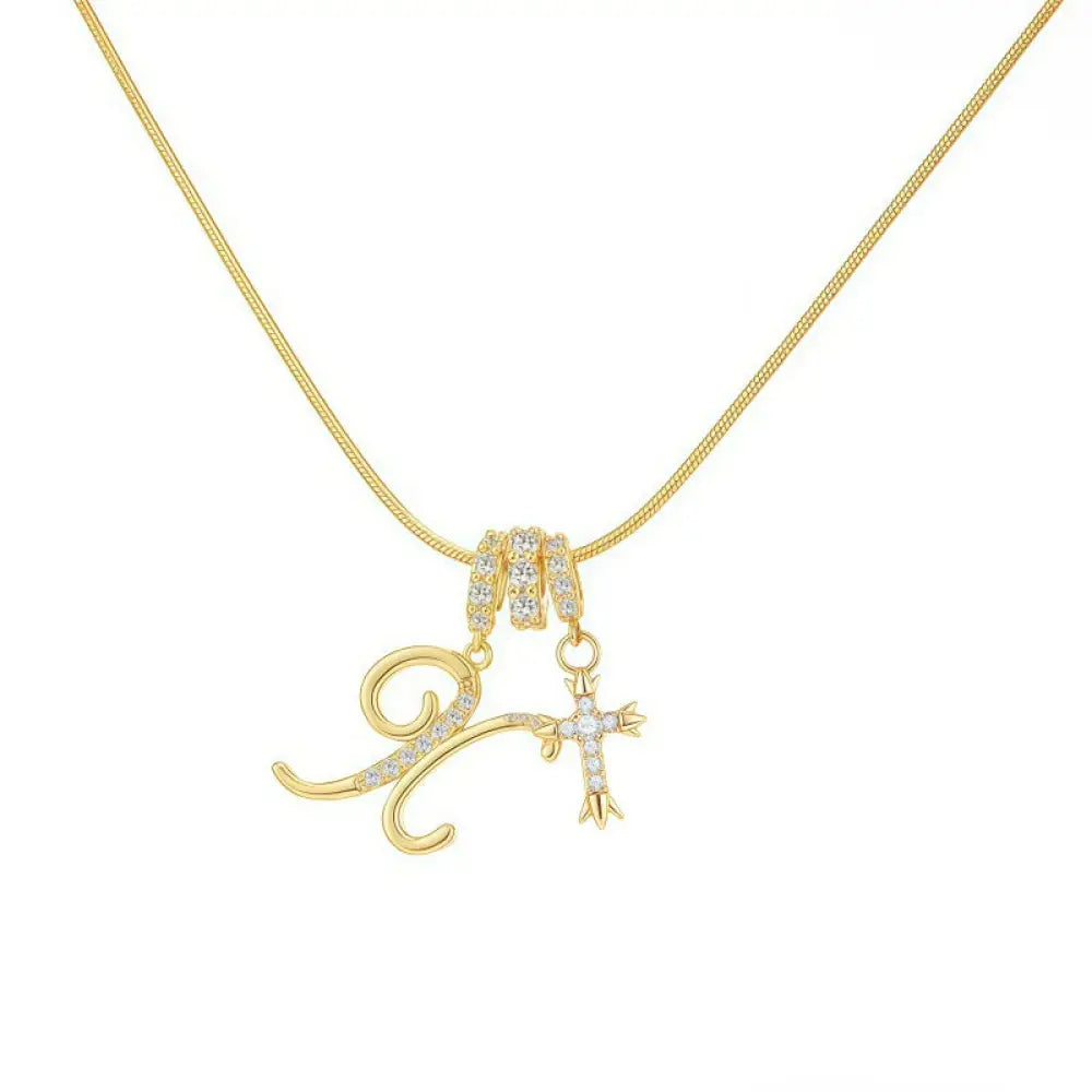 22K Gold Plated Alphabet Letter Necklace - Unisex Geometric Initial Pendant with Stainless Steel Bamboo Chain