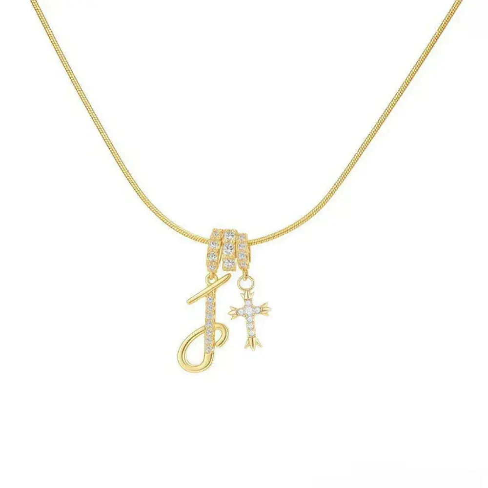 22K Gold Plated Alphabet Letter Necklace - Unisex Geometric Initial Pendant with Stainless Steel Bamboo Chain, Personalized A?Z & Cross Design - The Frugal Fox