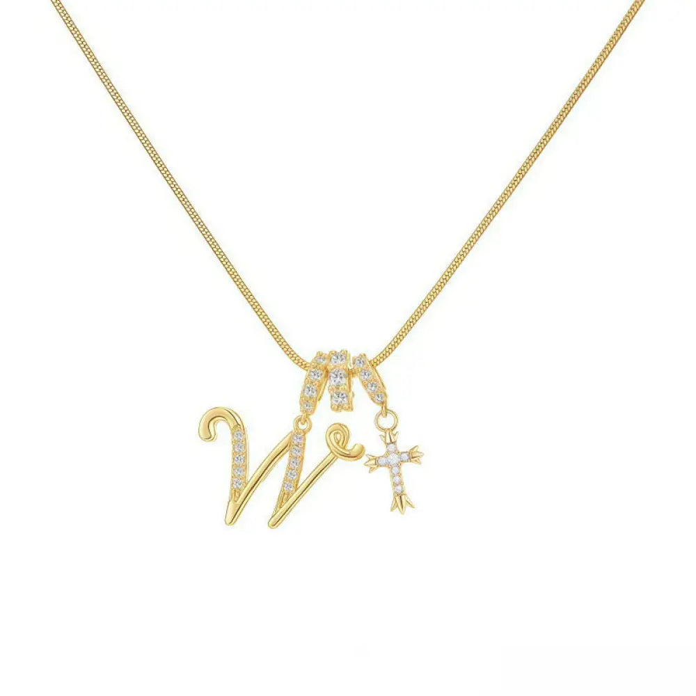 22K Gold Plated Alphabet Letter Necklace - Unisex Geometric Initial Pendant with Stainless Steel Bamboo Chain