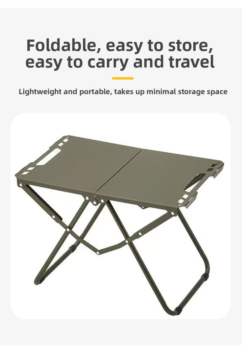 Portable Tactical Folding Camping Table - Heavy-Duty Iron Frame Outdoor Picnic Table with Storage Bag & Optional Light