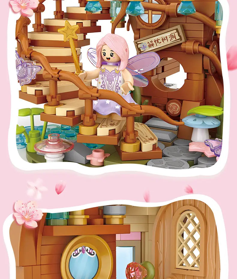 DIY Sakura Tree House Building Blocks Set (400-800 Pieces) - Pink Cherry Blossom Mini House Construction Toy Gift