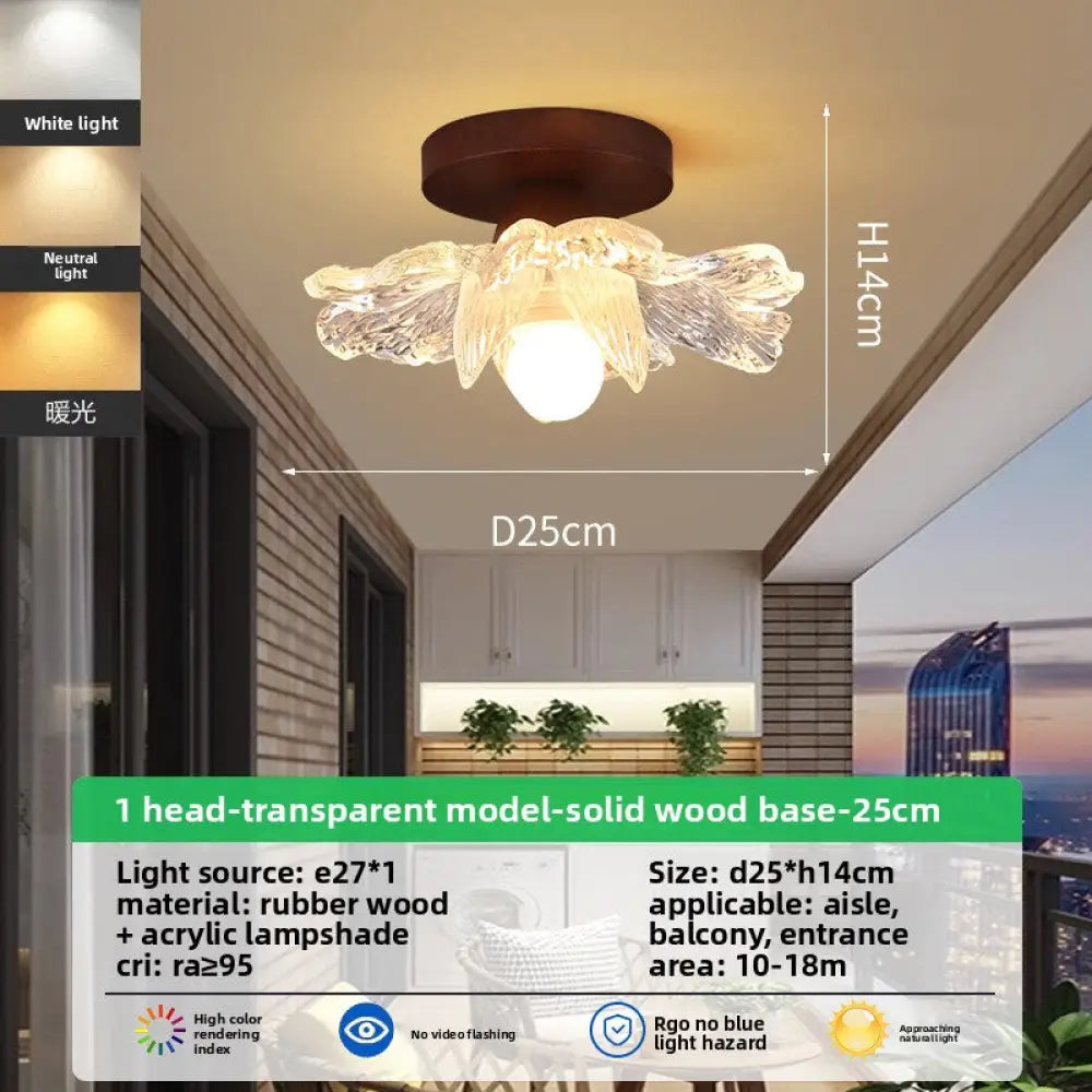 Mid Century Nordic LED Ceiling Light with Scalloped Glass Shades - A2 Clear Shade SolidWood Base / Full Spectrum