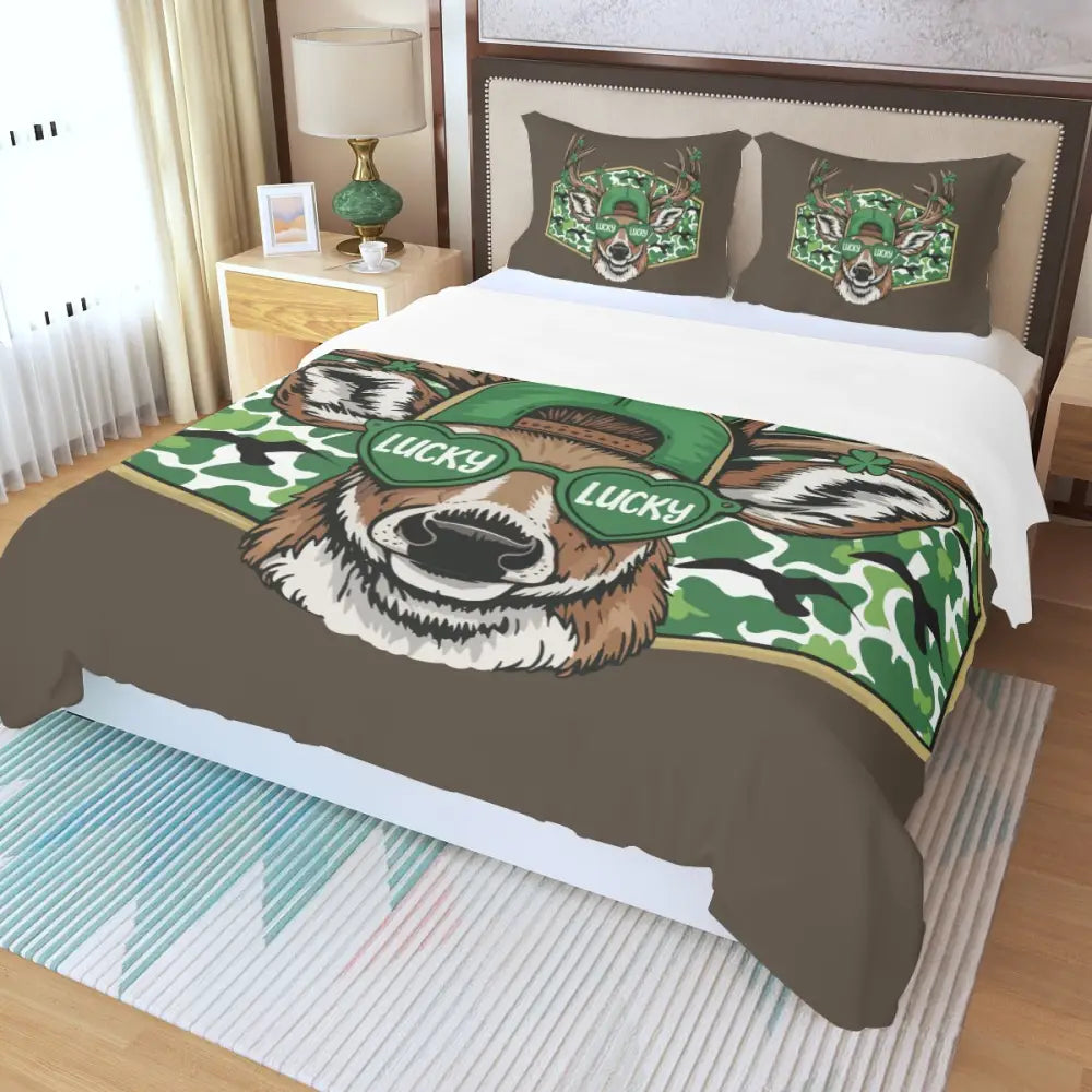 Lucky Deer Camouflage St. Patrick’s Day Duvet Cover Set with Zipper Closure - Celebrate St. Patrick’s Day without