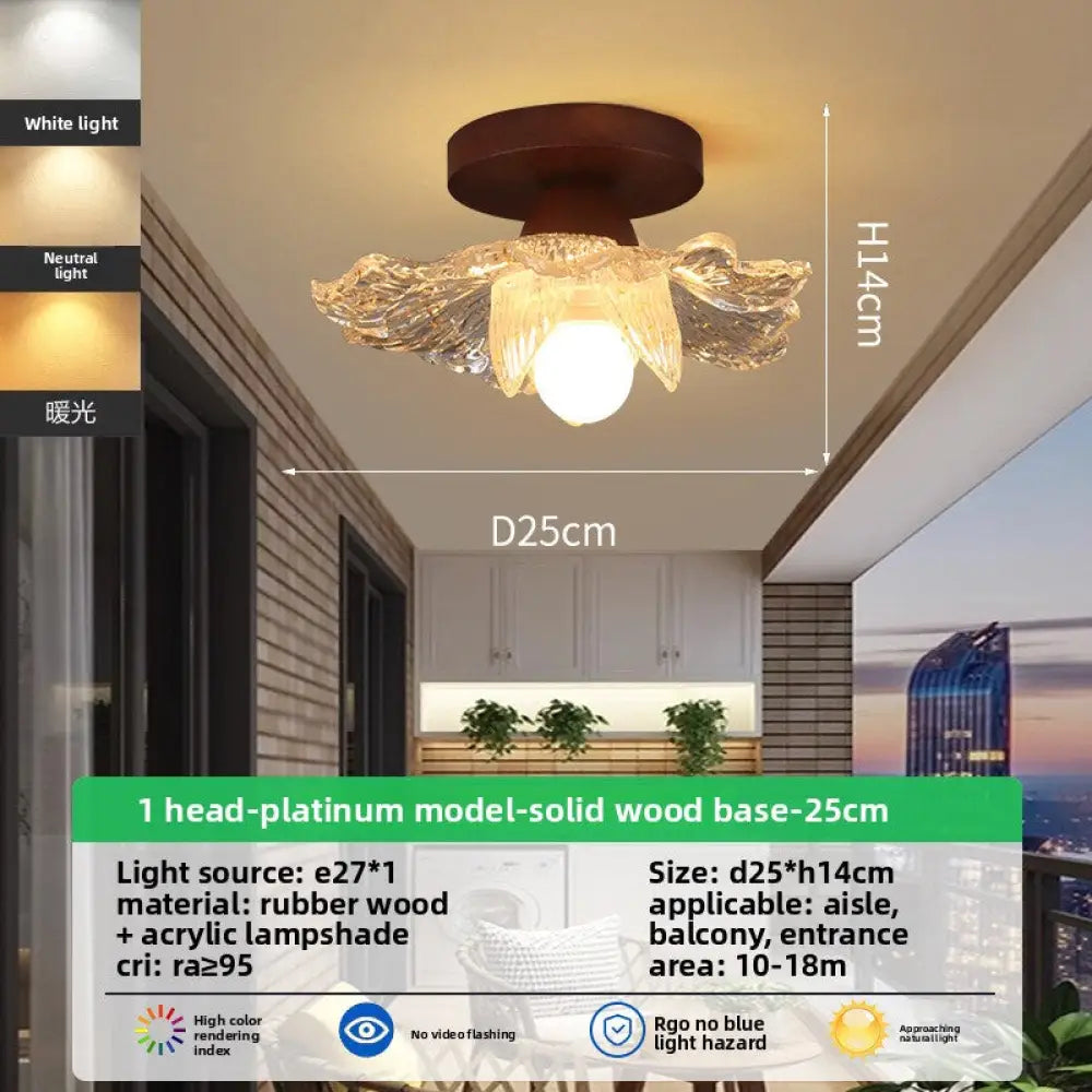 Mid Century Nordic LED Ceiling Light with Scalloped Glass Shades - A1 Platinum Shade SolidWood Base / Full Spectrum