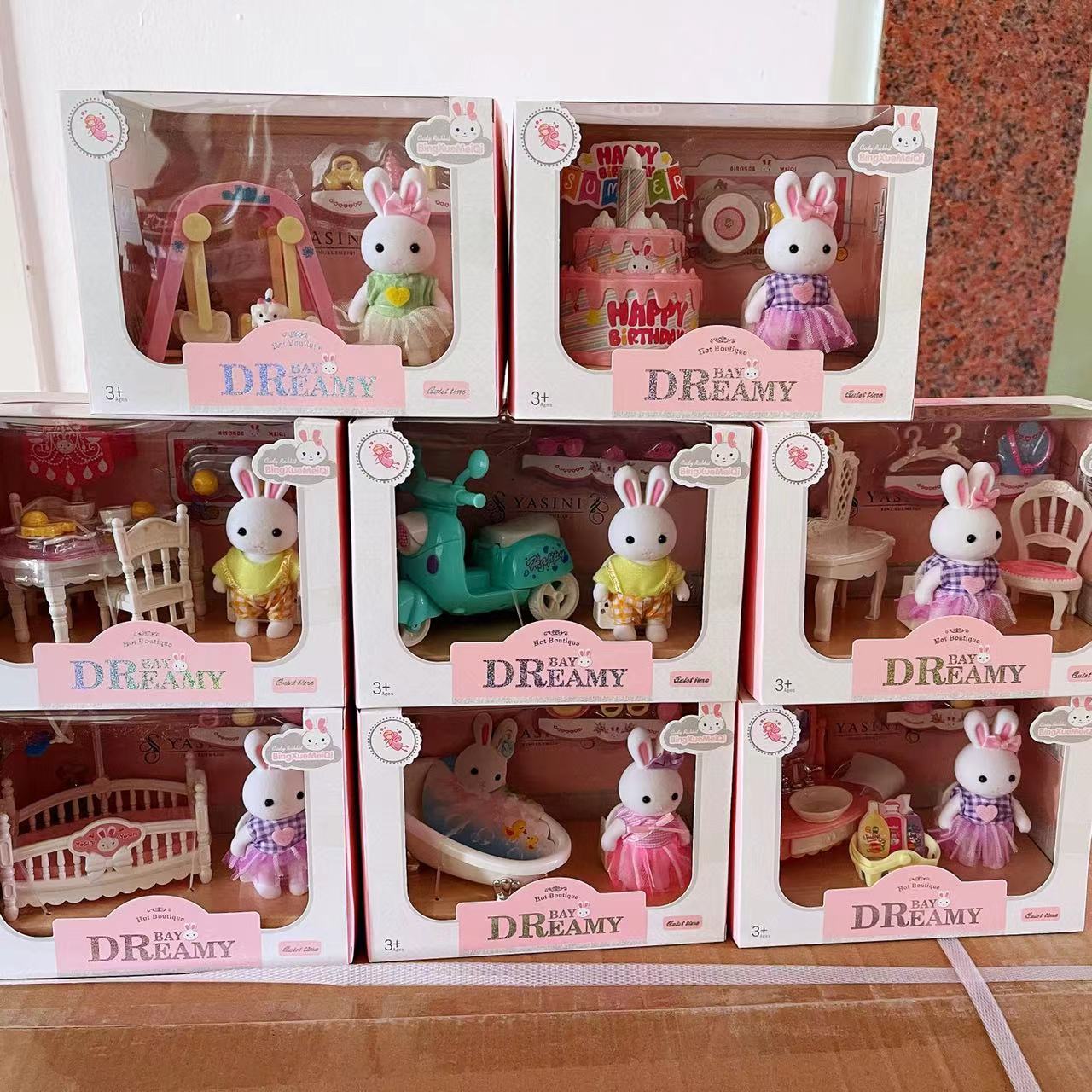 Rabbit-Themed Miniature Dressing Table Playset for Kids Imaginative Role-Play Toys