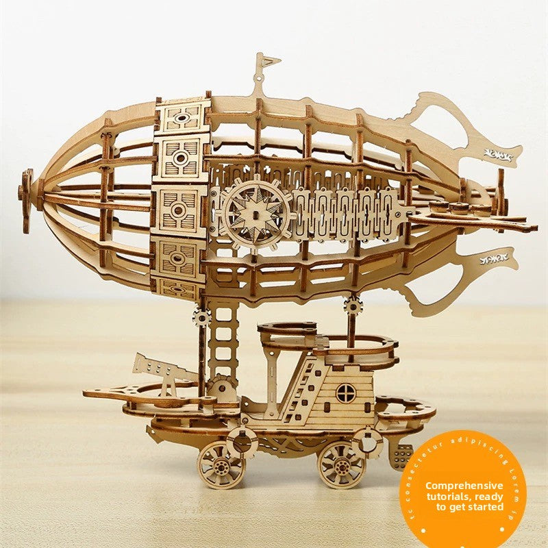 Mechanical Wooden Airship 3D Puzzle Model Kit DIY Gear Transmission Educational Craft for Teens and Adults