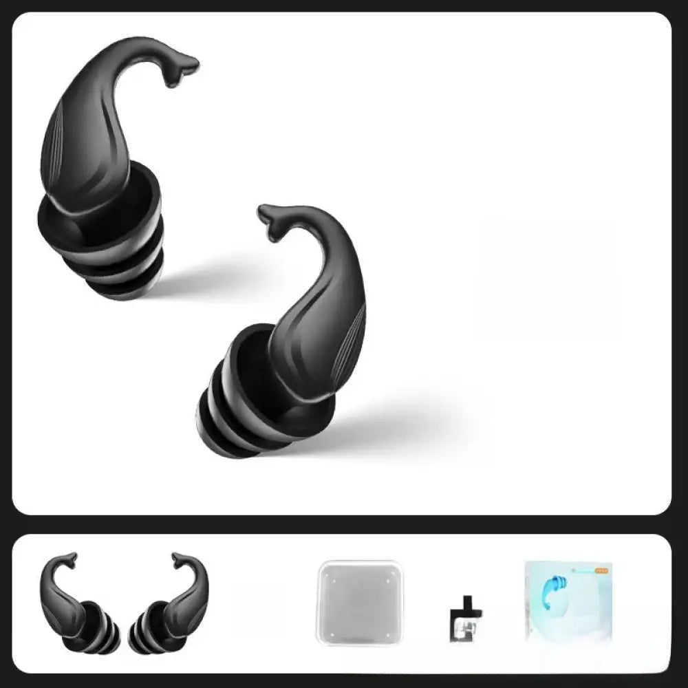 36dB Silicone Earplugs Waterproof Sleep Studying Noise Reduction Reusable - Dolphin new black - Consumer Electronics