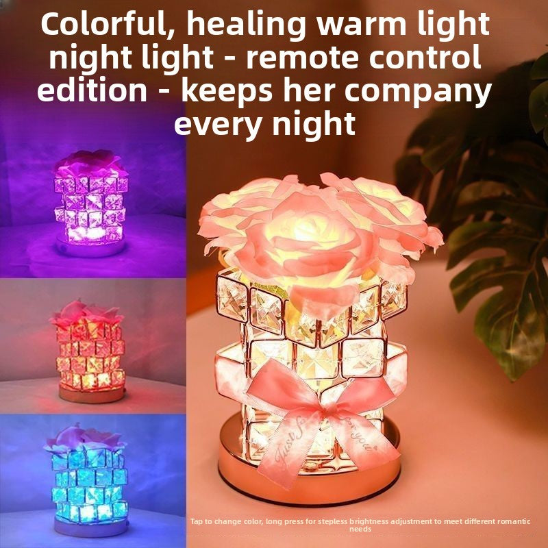 Warm Crystal Night Light with RGB Rose Atmosphere Lamp
