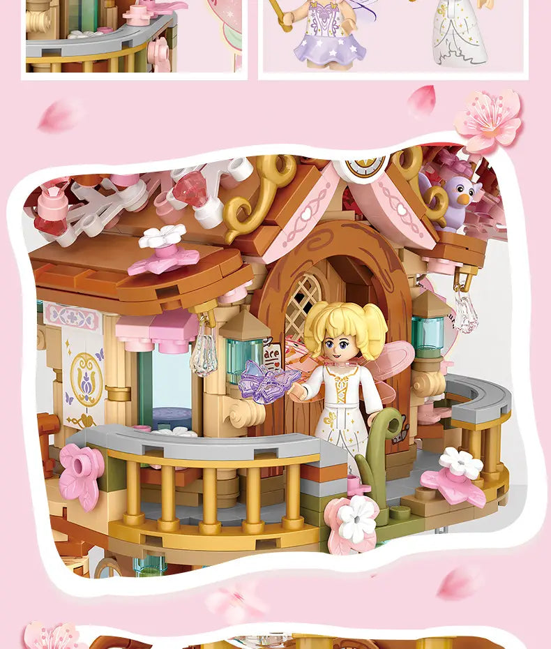 DIY Sakura Tree House Building Blocks Set (400-800 Pieces) - Pink Cherry Blossom Mini House Construction Toy Gift