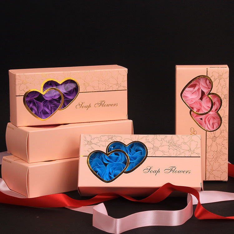 Double Heart Rose Soap Flowers Gift Box Scented Eternal Soap Roses for Valentines Day & Christmas