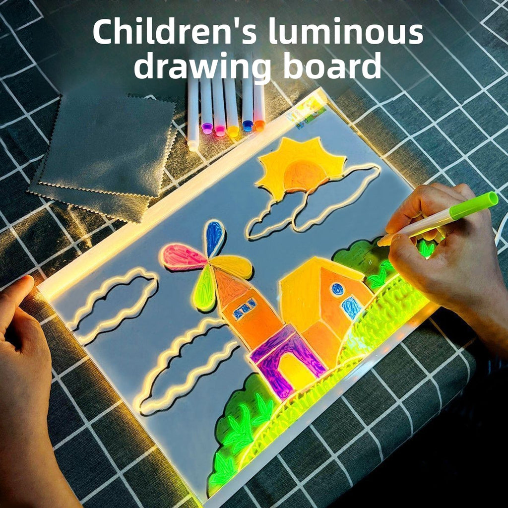 LED Glow Magnetic Drawing Board for Kids - Reusable Fluorescent Light-Up Art Tablet with USB Power