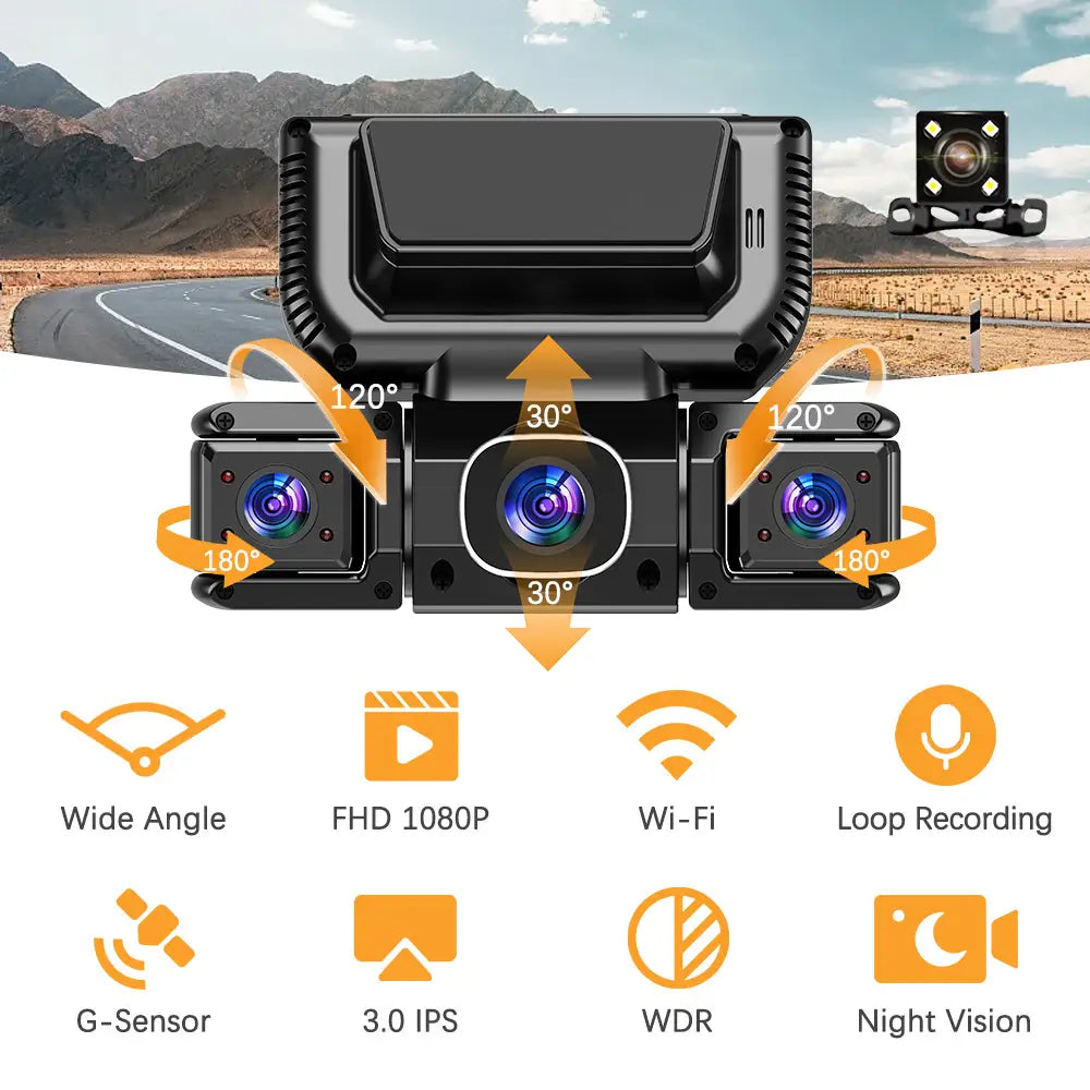1080P WiFi Car Dash Camera with Four Lenses & Night Vision - Wide Angle Loop Recording Dash Cam